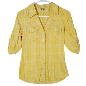 2286 * Guess Plaid Button Down Shirt Embroidered Back Yellow Size S Y2K